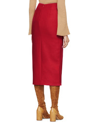 Carven Red Wool Front Slit Skirt