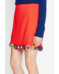 Mary Katrantzou Wool Skirt With Flower Appliqus