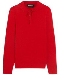 Vanessa Seward Dilly Ruffled Merino Wool And Silk Blend Sweater Red
