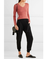 DKNY Ribbed Silk Wool And Cashmere Blend Sweater Brick