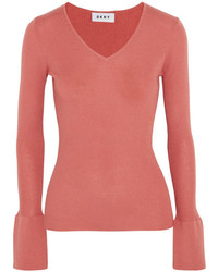 DKNY Ribbed Silk Wool And Cashmere Blend Sweater Brick
