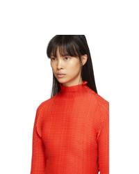 Issey Miyake Red Wooly Pleats Turtleneck