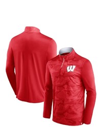 FANATICS Branded Red Wisconsin Badgers Depth Chart Camo Jacquard Quarter Zip Jacket