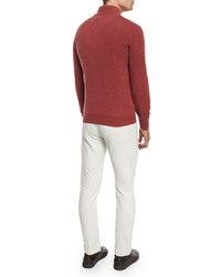 Brunello Cucinelli Cashmere Blend Half Zip Sweater Red