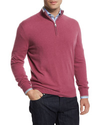 Neiman Marcus Cashmere Half Zip Pullover Sweater Red