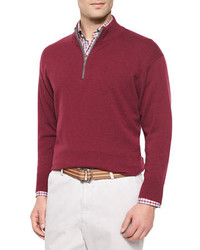 Peter Millar Cashmere Quarter Zip Pullover Sweater Red