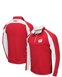 Colosseum Heathered Red Wisconsin Badgers The J Peterman Quarter Zip Pullover Jacket