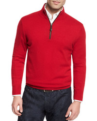 Neiman Marcus Nano Cashmere 14 Zip Pullover Red