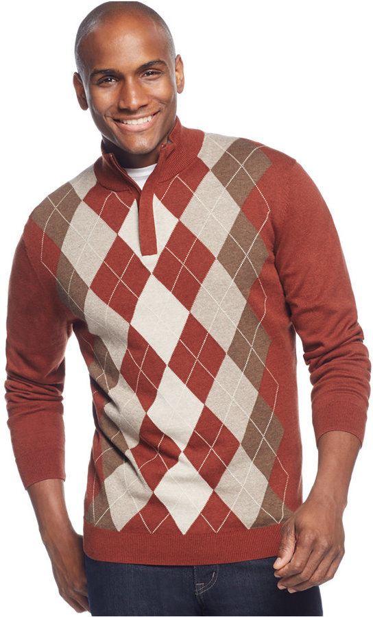 Tasso Elba Men's $75 1/4 Zip Argyle Pull Over Sweater Choose Color & Size 