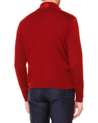 Stefano Ricci Textured Crisscross Full Zip Sweater Red