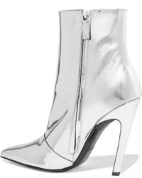 Balenciaga Mirrored Leather Ankle Boots Silver