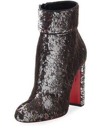 Christian Louboutin Moulamax Sequined 100mm Red Sole Bootie Silver