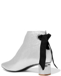 Proenza Schouler Suede Trimmed Metallic Textured Leather Ankle Boots Silver