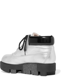 Acne Studios Tinnie Alu Metallic Textured Leather Ankle Boots Silver