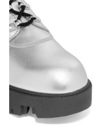 Acne Studios Tinnie Alu Metallic Textured Leather Ankle Boots Silver