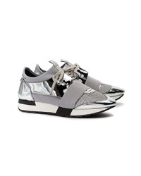 Balenciaga Grey And Silver Race Runner Leather Sneakers