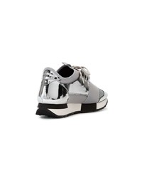 Balenciaga Grey And Silver Race Runner Leather Sneakers