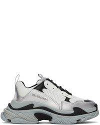 Balenciaga White Silver Triple S Sneakers