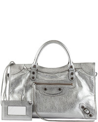 Balenciaga Classic Metallic City Bag Silver