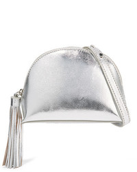 Loeffler Randall Tasseled Metallic Textured Leather Shoulder Bag Silver