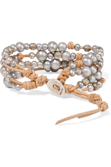 Chan Luu Suede Silver And Pearl Wrap Bracelet 102 NET A PORTER