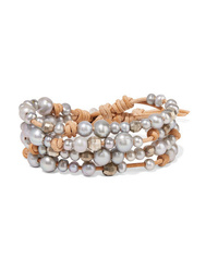Chan Luu Suede Silver And Pearl Wrap Bracelet