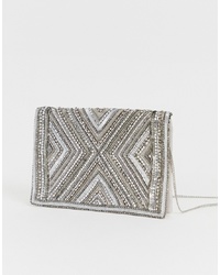 Accessorize Cleo Beaded Silver Clutch Bag