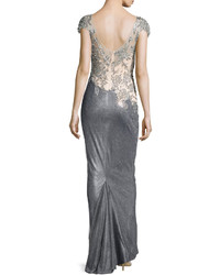 Mandalay Beaded Illusion Top Gown Dark Gunmetal