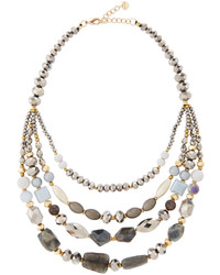 Nakamol Multi Strand Beaded Collar Necklace Silver Mix