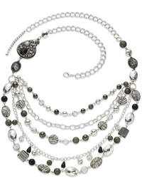Thalia Sodi Necklace Silver Tone Beaded Multi Row Necklace