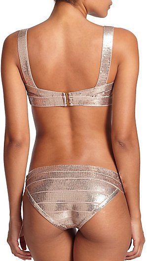Herve Leger Carmella Sequin Bikini Top, $590
