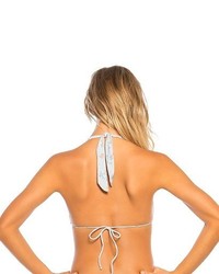 Tori Praver Seafoam Triangle Tieback Bikini Top Silver Floral