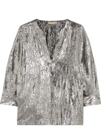 Michael Kors Michl Kors Collection Crushed Silk Blend Lam Blouse Silver