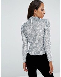Asos Night Top With High Neck In Sequin Embellisht