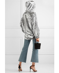 MSGM Sequined Tulle Hooded Top Silver