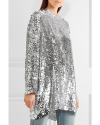MSGM Sequined Tulle Hooded Top Silver