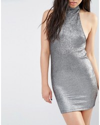 Motel High Neck Bodycon Dress With Scoop Back In Metallic