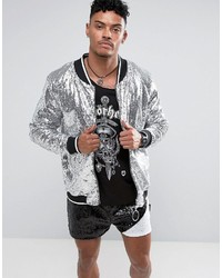 Jaded London Bomber Jacket In Silver Sequins