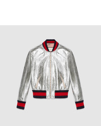 Gucci Crackle Leather Bomber Jacket