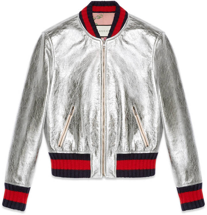 Gucci Crackle Leather Bomber Jacket, $3 