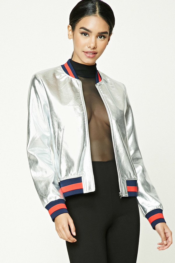 Silver leather shop jacket forever 21