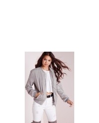 Missguided Faux Suede Bomber Jacket Light Grey