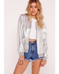 Missguided Metallic Bomber Jacket Silver
