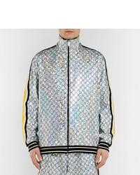 Gucci Webbing Trimmed Logo Embroidered Iridescent Jersey Track Jacket