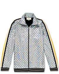 Gucci Webbing Trimmed Logo Embroidered Iridescent Jersey Track Jacket