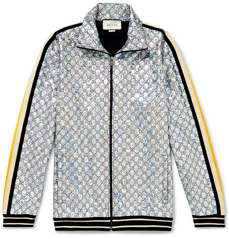 lay off City center Regeneration Gucci Webbing Trimmed Logo Embroidered Iridescent Jersey Track Jacket,  $1,618 | MR PORTER | Lookastic