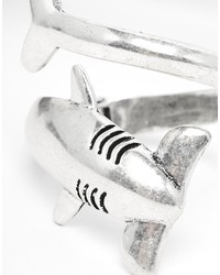 Asos Brand Hammer Head Shark Wrap Bracelet In Silver