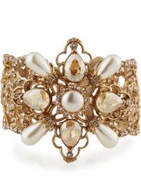 Oscar de la Renta Filigree Cuff Bracelet With Crystals Pearly Beads