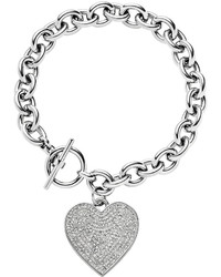 Michael Kors Michl Kors Silvertone Etched Mk Heart Bracelet