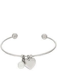 Steel By Design Stainless Steel Heart Pearl Charm Cuff Bracelet